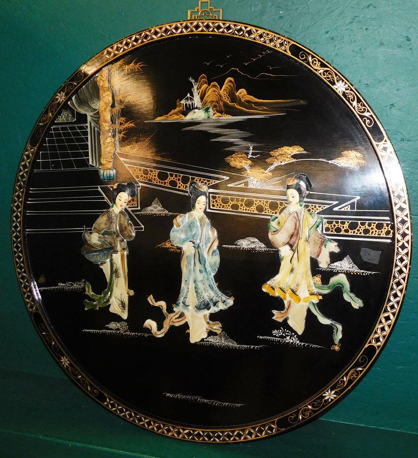 Round Black Lacquered Oriental Wall Panels (1 of 3)