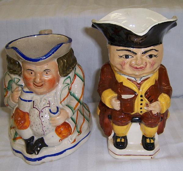 2 Staffordshire Tobys. Largest is 6 1/2".: 2 Staffordshire Tobys. Largest is 6 1/2".