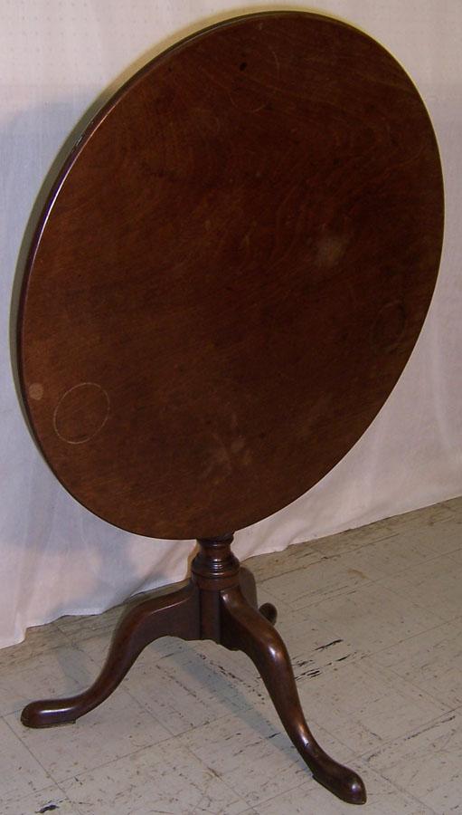 18th c Queen Anne solid board tilt top tea table: 18th century Queen Anne solid board tilt top tea table. With the grain 32" diameter, against the grain 32 5/8" diameter.
