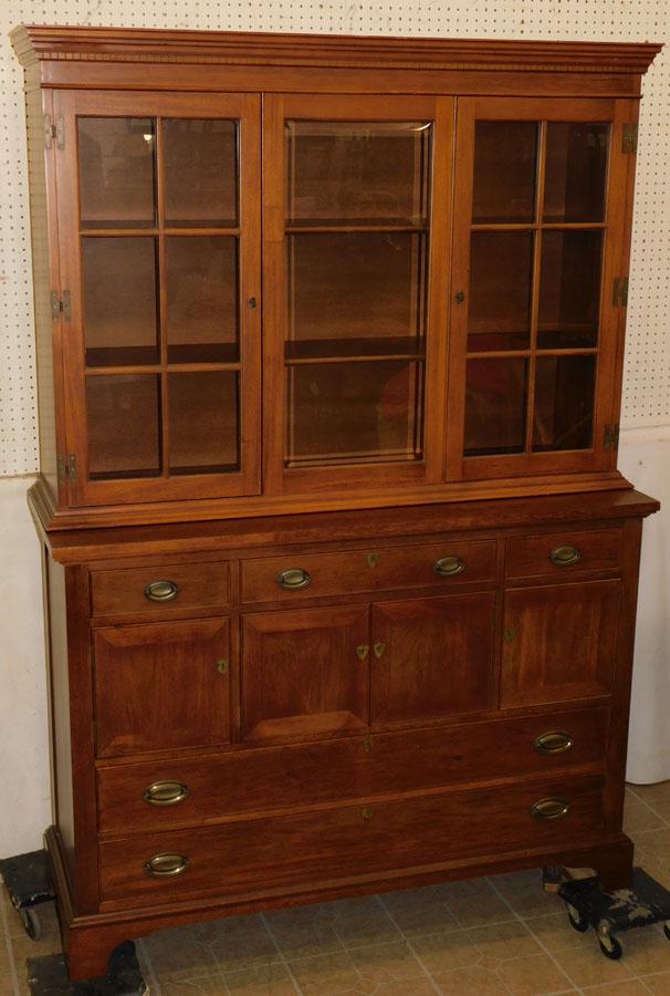 Signed Craftique Mahogany Offset China Cabinet: Signed Craftique Mahogany Offset China Cabinet with Bevel Glass Center Panel. 54" W 18" D 78" H