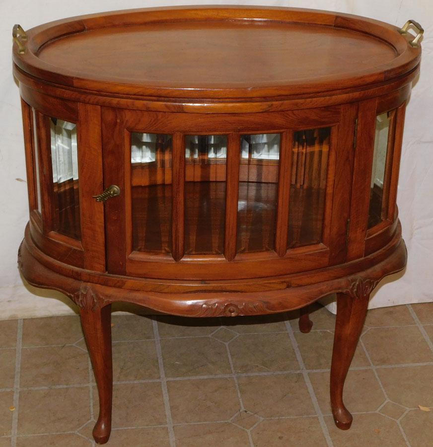Oval Carved Mah Bevel Glass Chocolate Cabinet with Tray (1 of 6)