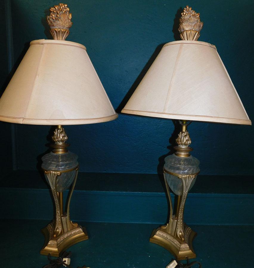 Pair of Modern Gilt Painted Metal & Glass Lamps (1 of 5)
