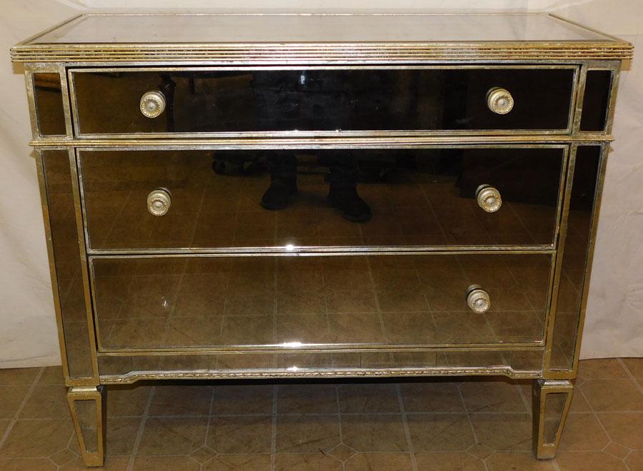 MCM Mirrored & Silver Painted 3 Drawer Commode (1 of 7)
