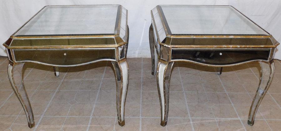 Pair of MCM Mirrored & Gilt Painted End Tables w (1 of 5)