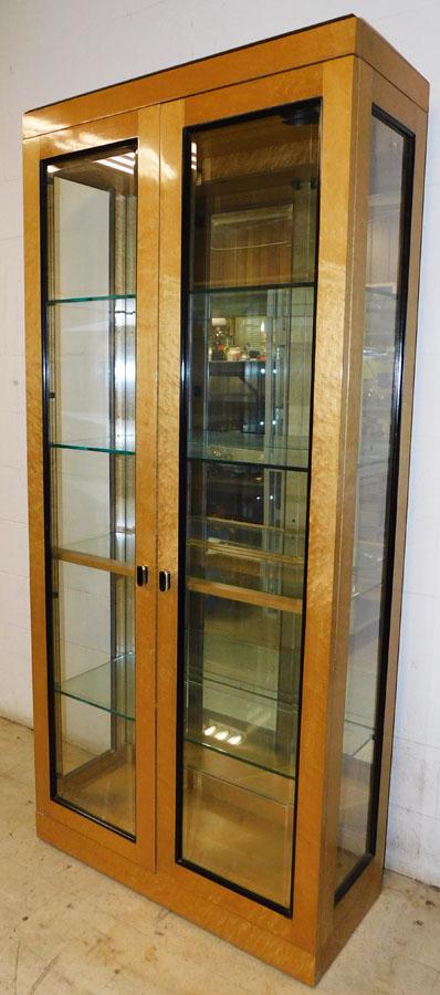 MCM Bird's Eye Maple Lighted Cabinet with Bevel Glass (1 of 11)