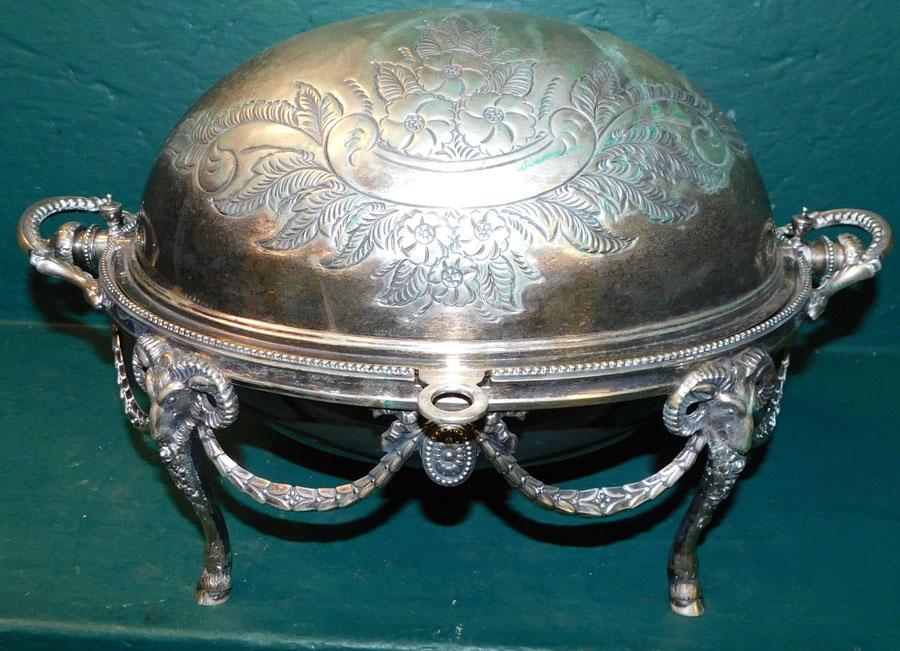 Silverplated Bun Warmer with Ram's Head Motif (1 of 6)