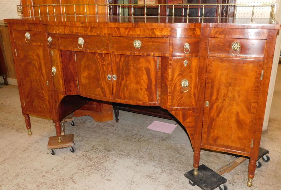 19th C Mahogany NY Sheraton Sideboard w Brass Gallery (1 of 11)