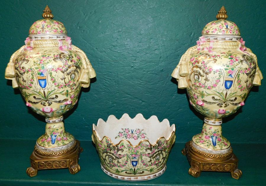 3 Piece Porcelain & Bronze Console Set (1 of 10)