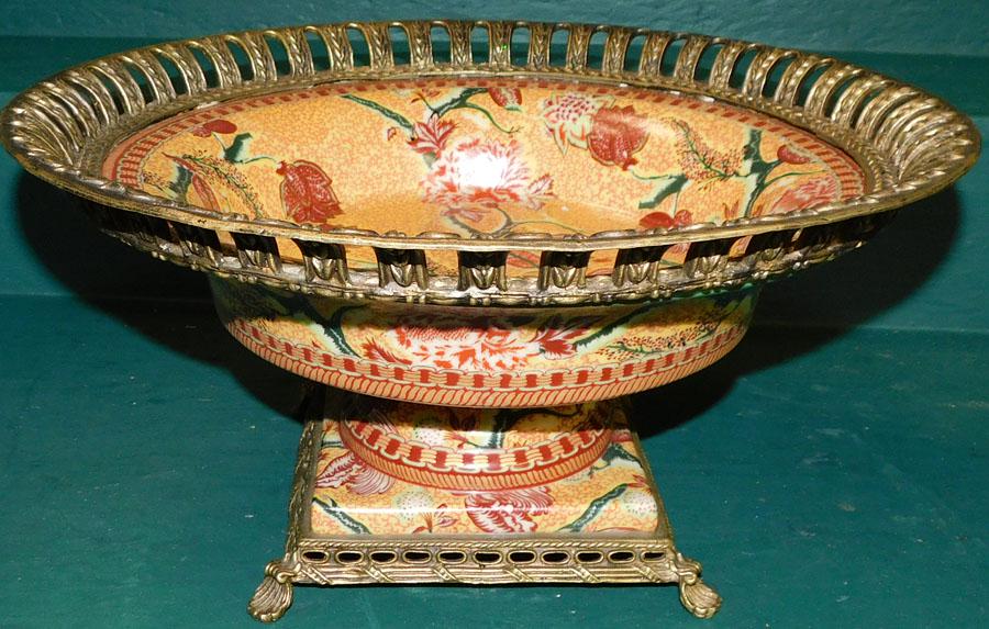 Contemporary Paint Dec Bronze & Porcelain Pedestal Bowl (1 of 4)