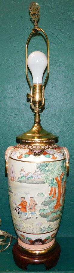Oriental Porcelain Vase Made Into Lamp w/ Hunt Scene (1 of 5)