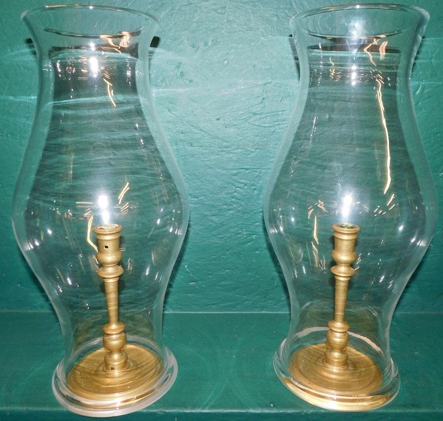 Pr Brass CW Candlesticks with Hurricane Shades (1 of 3)