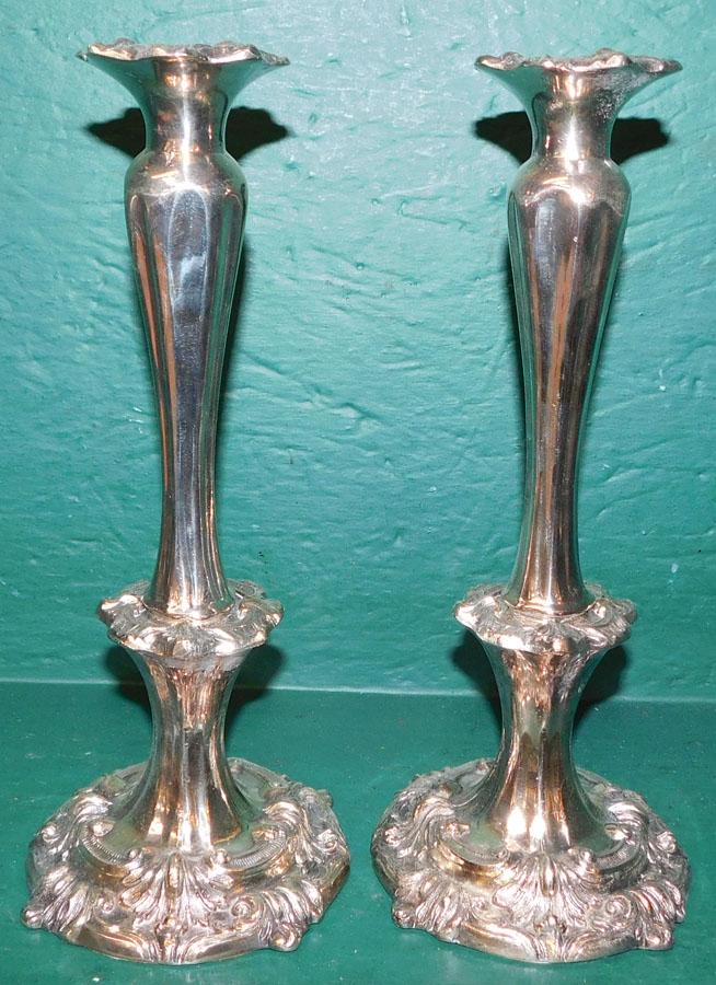 Pair of Heavy Silver Plated Candlesticks (1 of 4)
