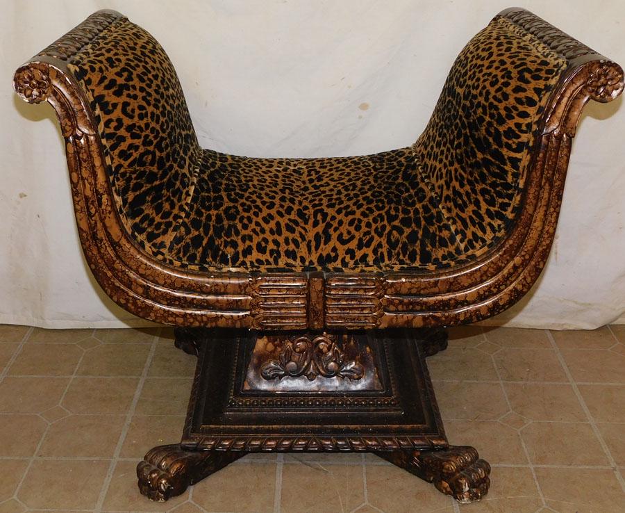 Paint Decorated Leopard Uph Vanity Bench with Claw Feet (1 of 5)