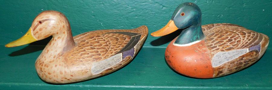 2 Carved Wood Paint Decorated Duck Decoys (1 of 4)