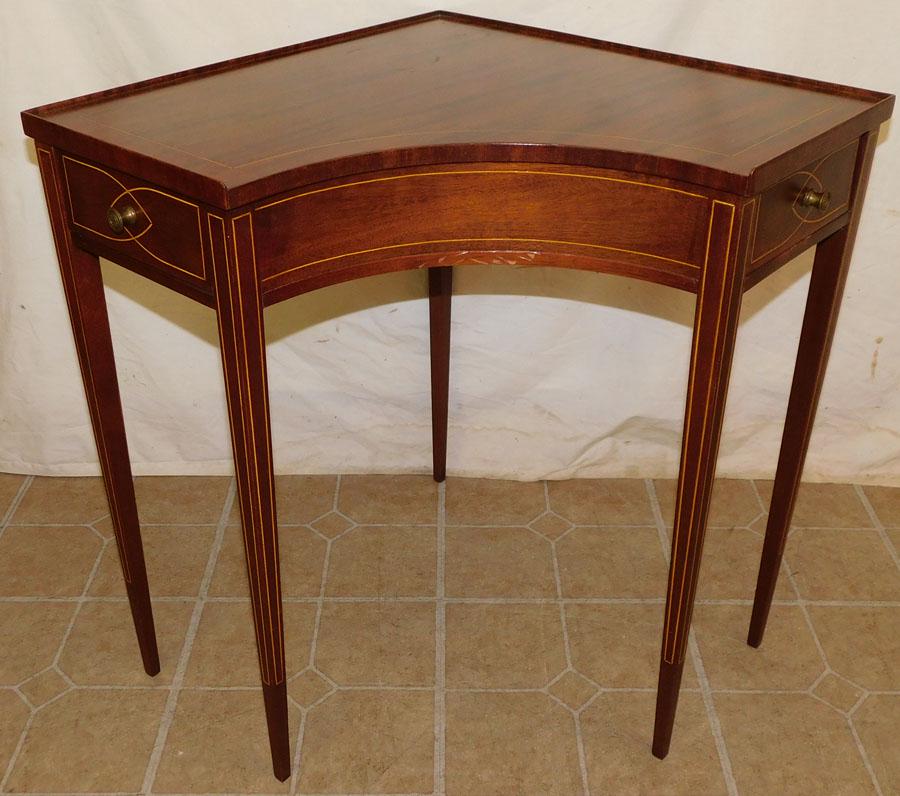 Mahogany Inlaid Corner Stand with 2 Drawers (1 of 5)