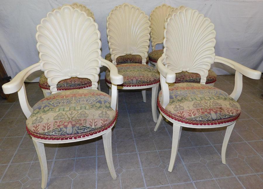Set of 8 Painted Shell Carved Wood Dining Chairs (1 of 3)