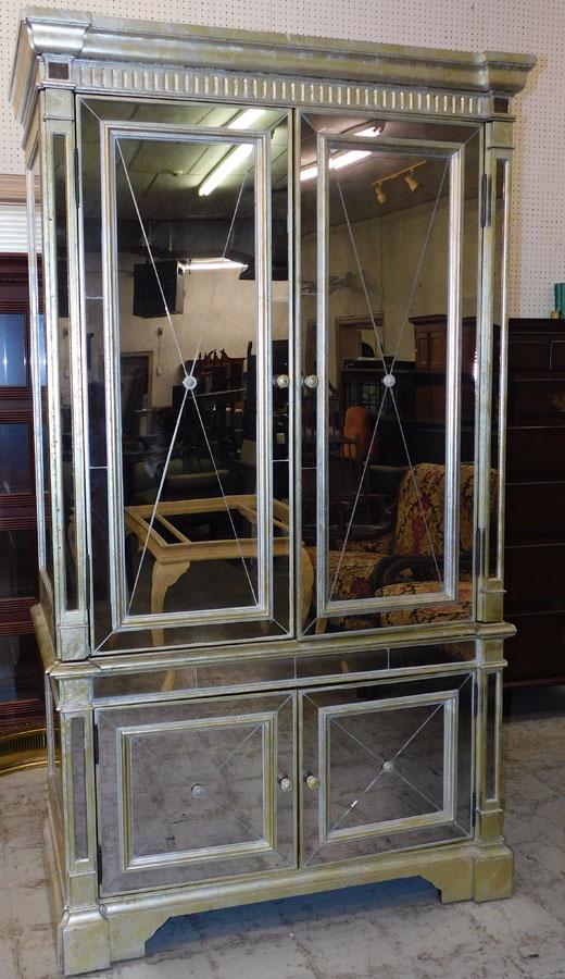 Silver Paint Decorated & Mirrored Entertainment Cabinet (1 of 6)