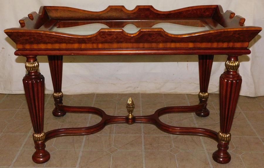 Mah & Burled Wood Glass Top Table by Maitland Smith (1 of 6)