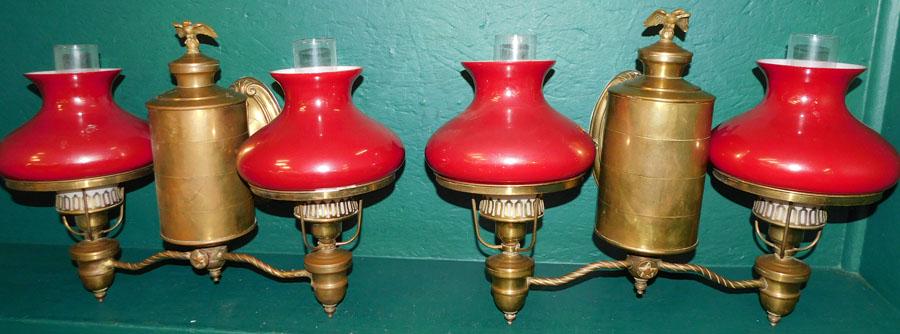 Pair of Brass Double Light Sconces with Glass Shades (1 of 4)