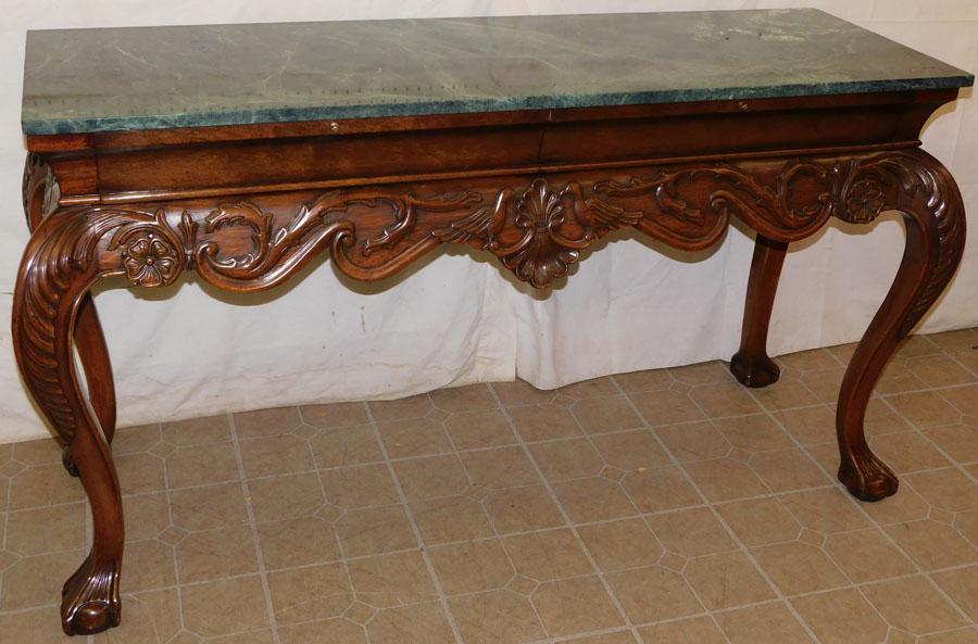 Chippendale Mahogany Marble Top 2 Drawer Foyer Table (1 of 9)