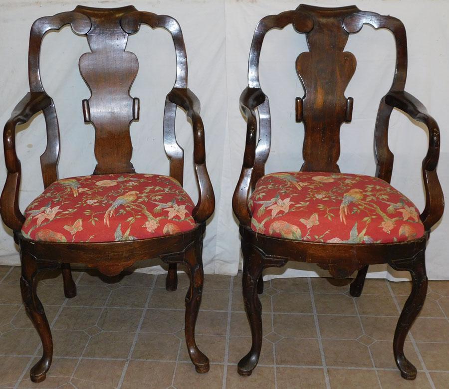 Pair of Walnut Queen Anne Arm Chairs (1 of 6)