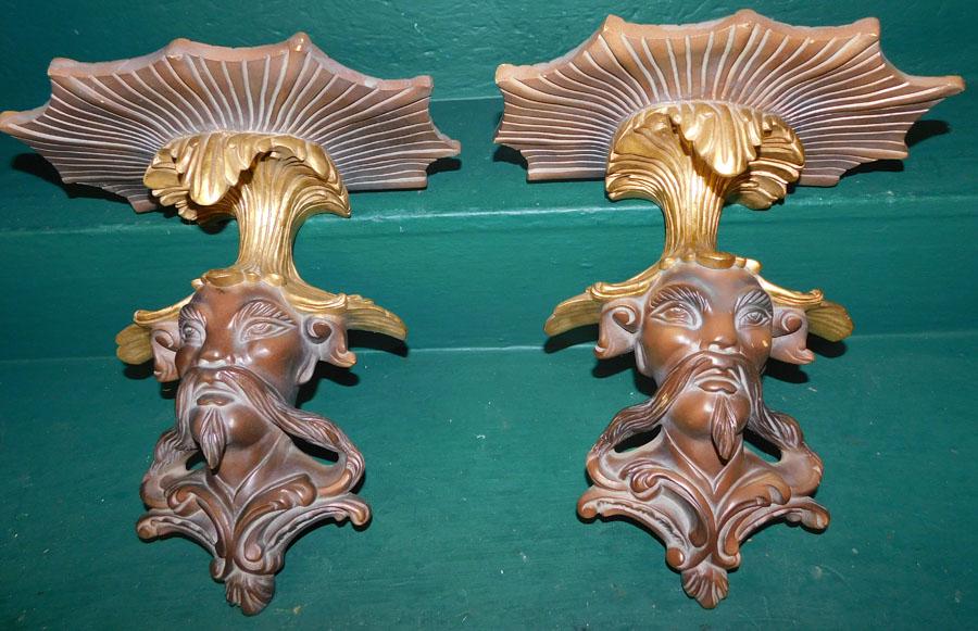 Pair of Paint Decorated Resin Oriental Wall Brackets (1 of 4)
