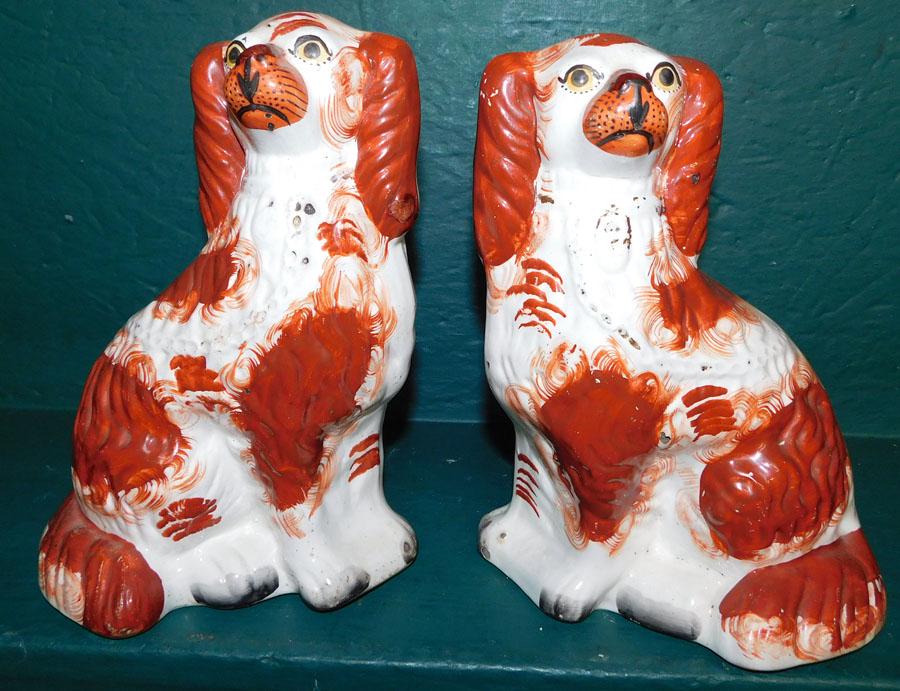 Pair of 19th C Staffordshire King Charles Spaniels (1 of 3)