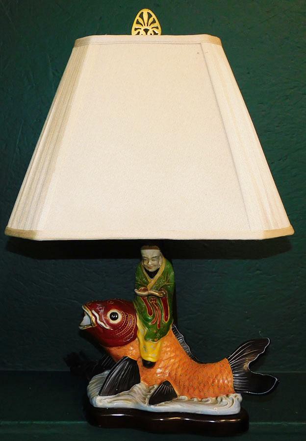 Oriental Porcelain Figural Lamp with Koi (1 of 6)