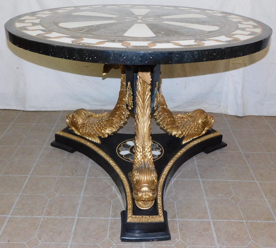 Marble Mosaic Top Center Table with Dolphin Base (1 of 9)
