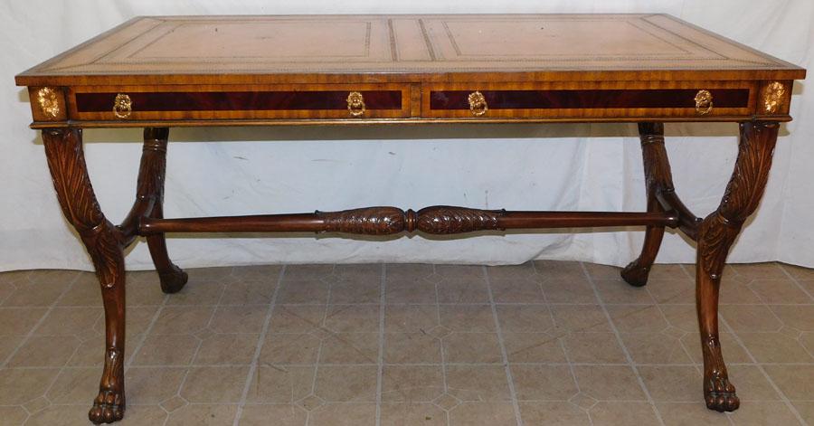Carved Mahogany Tooled LT Desk by Maitland Smith (1 of 9)