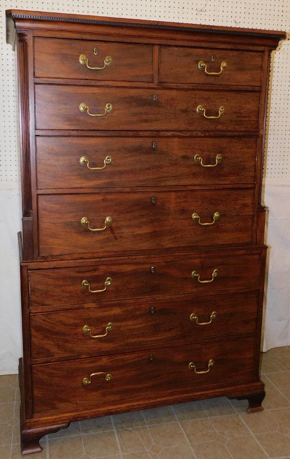 19th C Mahog Chest on Chest with Fluted Corner Columns (1 of 10)