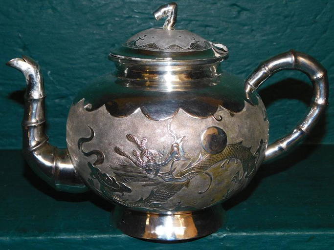 Chinese Silver On Copper Teapot