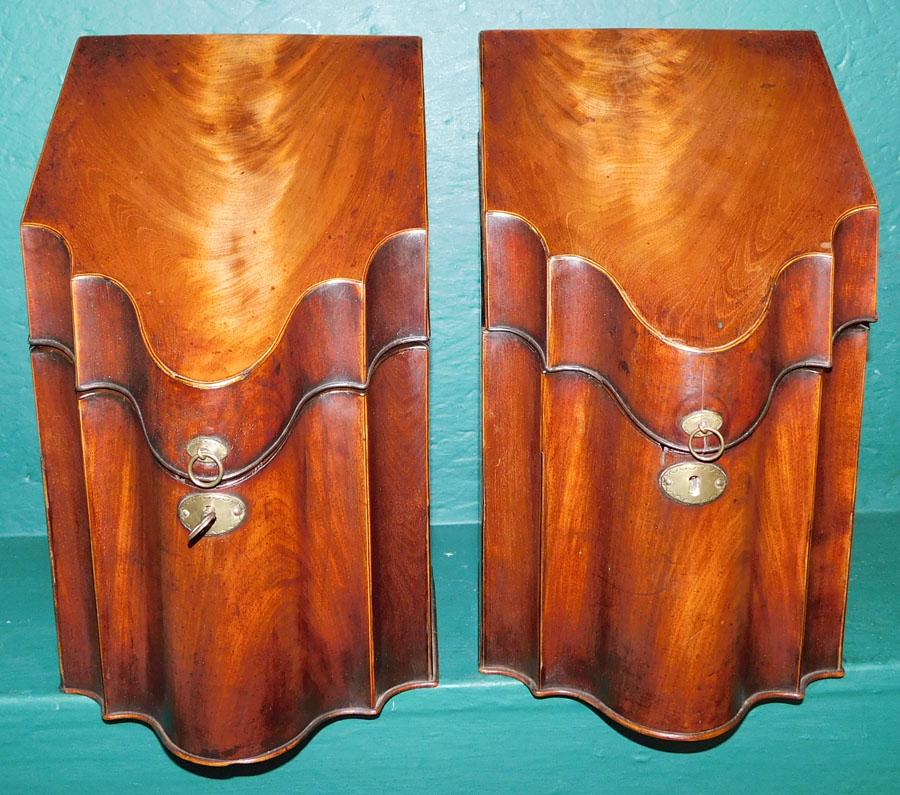Pair of 19th C Mahogany Inlaid Knife Boxes (1 of 3)