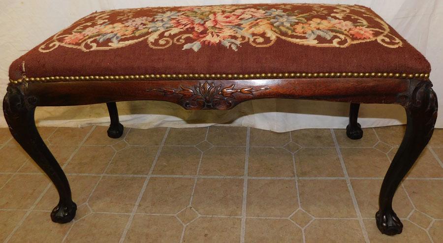 Carved Mahogany & Needlepoint Top Window Bench (1 of 7)