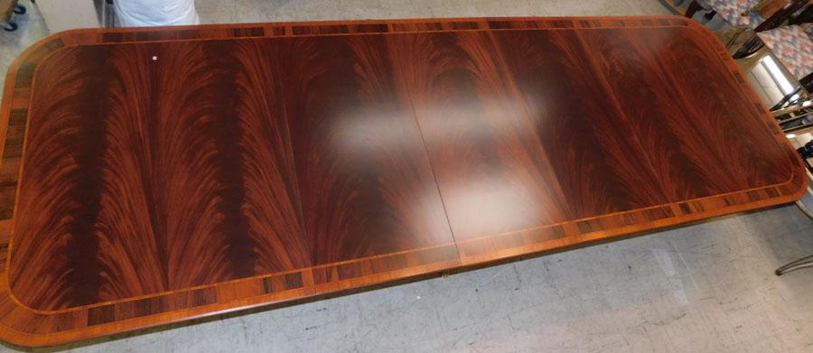 Figural Mah & Rosewood Banded Top Triple Ped Table (1 of 6)