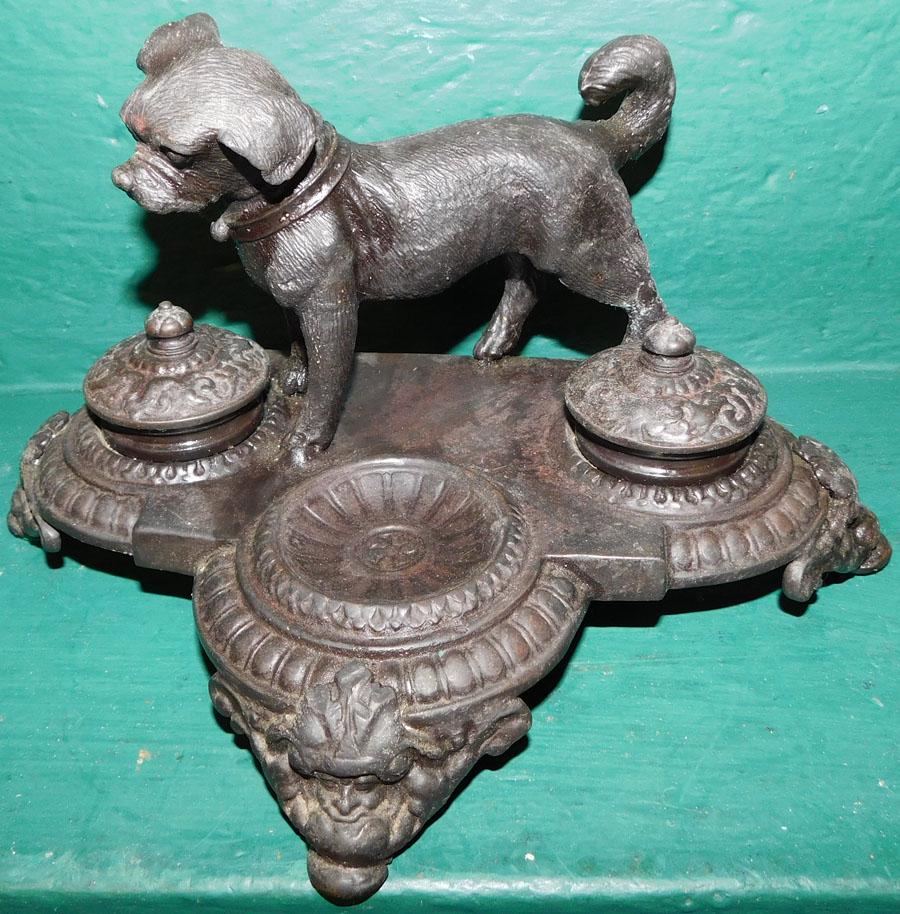 Bronze Inkwell with Figural Dog Motif (1 of 6)
