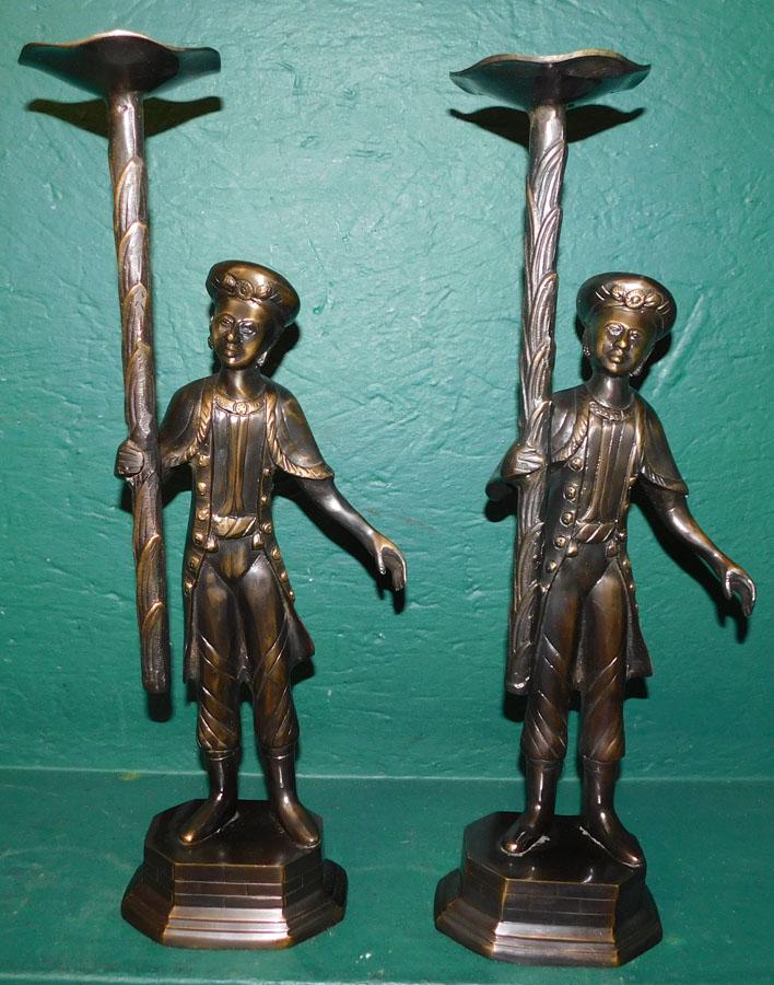 Pair of Bronze Oriental Figural Candelabras (1 of 3)