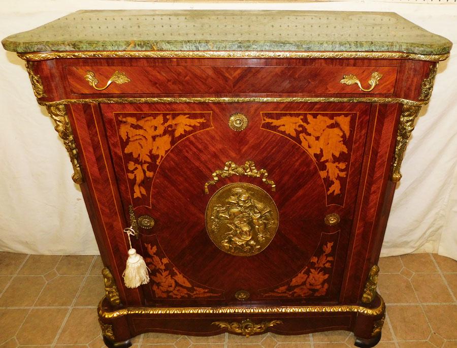 Contemp French Inlaid Marble Top Cabinet w Brass Ormolu (1 of 11)
