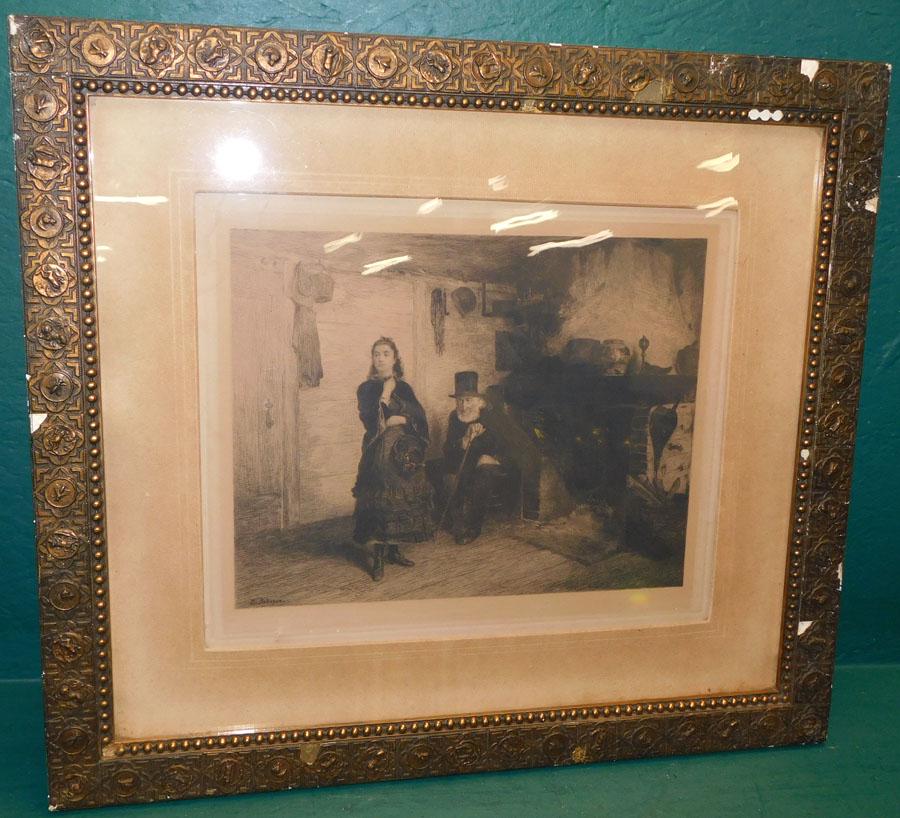 Antique Framed Etching Signed E. Johnson (1 of 4)