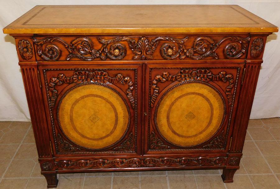 Carved Mahogany Tooled Leather Server by Maitland Smith (1 of 9)