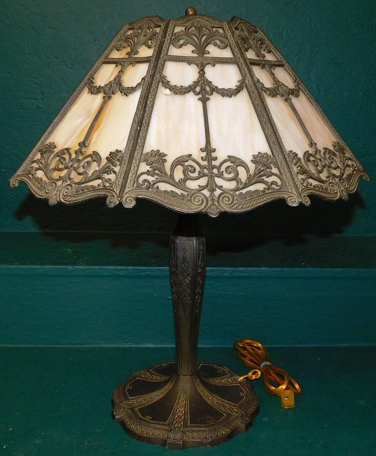 Antique Slag Glass Lamp: Antique Slag Glass Lamp. Shade 17" Dia. 20 1/2" H