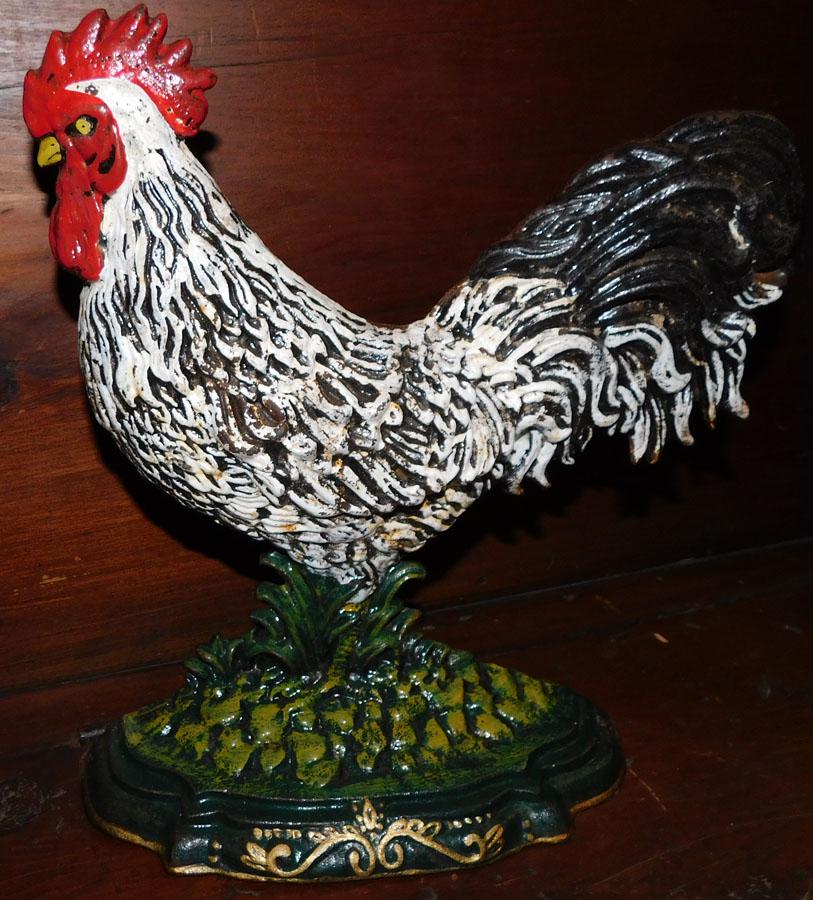 Painted Cast Iron Chicken Door Stop: Painted Cast Iron Chicken Door Stop. 12" H