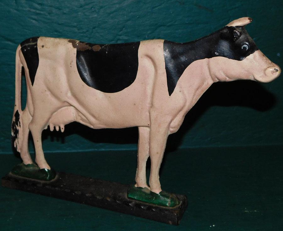 Painted Cast Iron Milk Cow Door Stop: Painted Cast Iron Milk Cow Door Stop. 9" H