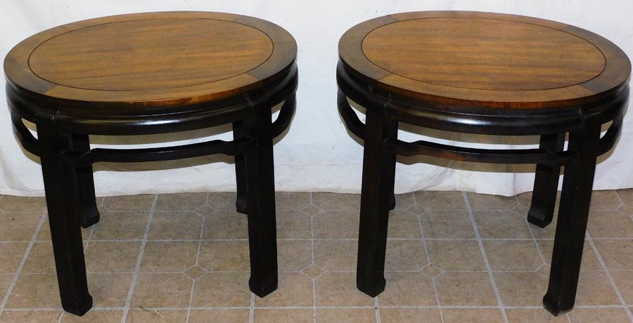 Pr Oval Chinese Mahogany & Black Lacq Base Tables (1 of 6)