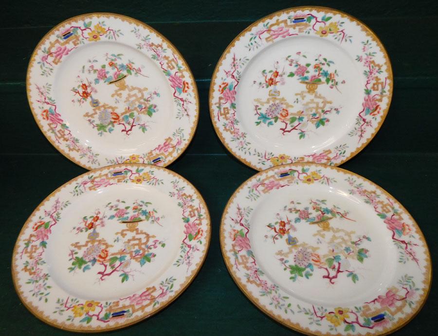 Lot of 4 Paint Decorated Minton Plates: Lot of 4 Paint Decorated Minton Plates. 10 1/4" Dia.