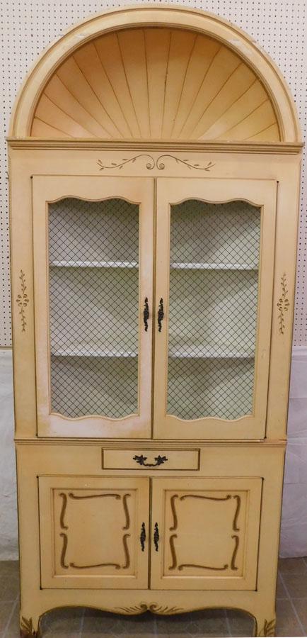Painted Shell Carved Corner Cabinet w Wire Mesh Doors (1 of 8)