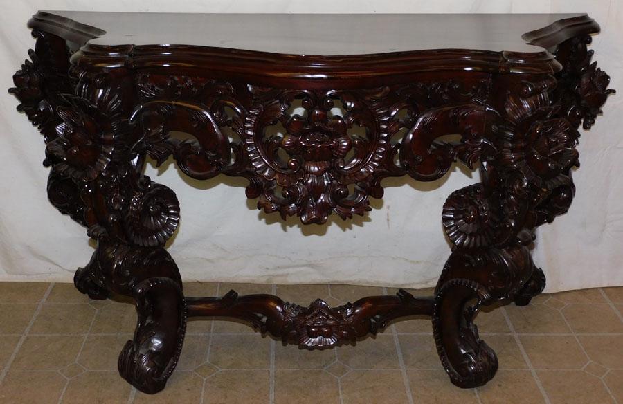 Carved Mahogany Console: Carved Mahogany Console. 57 1/2" W 20 1/2" D 31" H