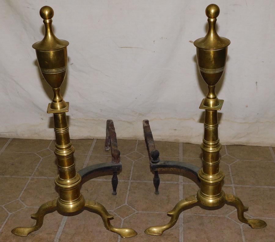 Pair of Antique Brass Andirons: Pair of Antique Brass Andirons . 22" H