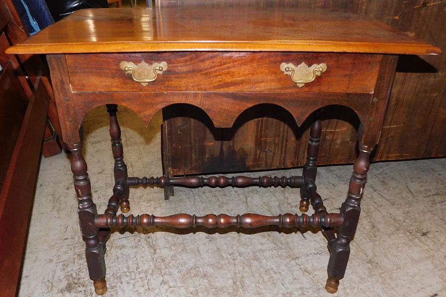19th C Mah Jacobean Style Stretcher Base 1 Drawer Table (1 of 4)