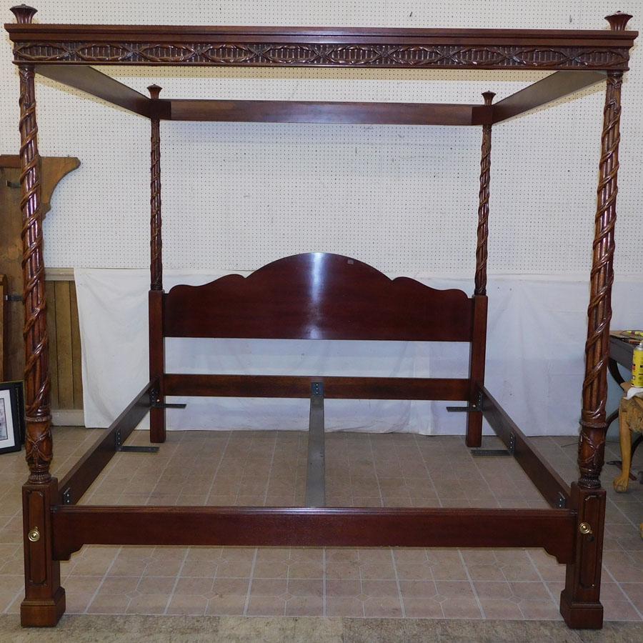 Carved Mahogany King Size Bed with Canopy (1 of 6)